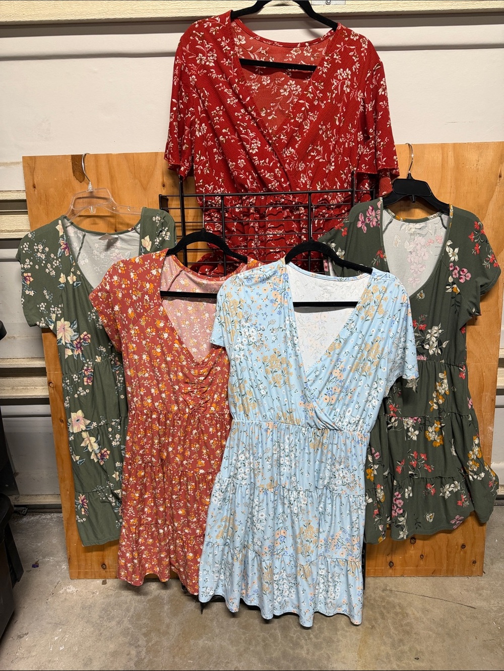 Bundle Floral Wrap Tiered Dress - Light Blue, Red, Olive, Rust